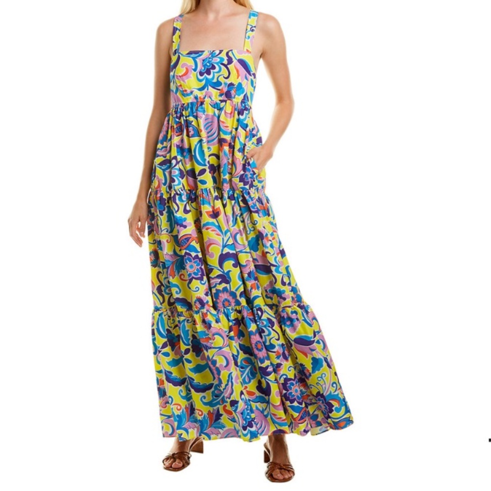 *NEW* J. CREW Tiered Taffeta Maxi Dress Yellow Floral Size 0 NWT